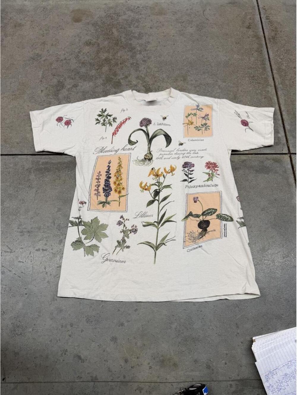vintage flower nature all over print made in usa shirt size large